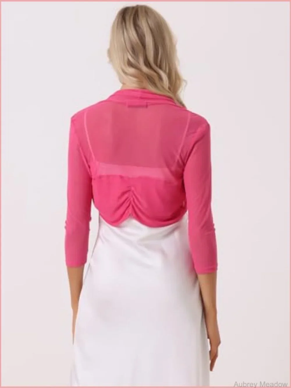 Sheer Mesh Shrug Bolero 3/4 Sleeve Open Front Cropped Cardigan - Picture 5 of 7